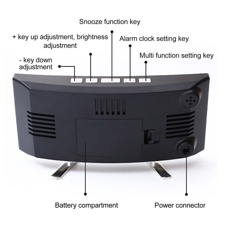 LED Digital Clock 3 Level Brightness Snooze USB Battery Powered