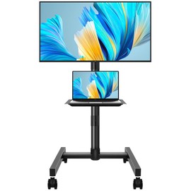 BFTOU Rolling TV Stand with Wheels for 32-55Inch Screens up to 55lbs Mobile TV Stand with Shelf Height Adjustable Mobile TV Cart Max VESA 400x400mm, Black