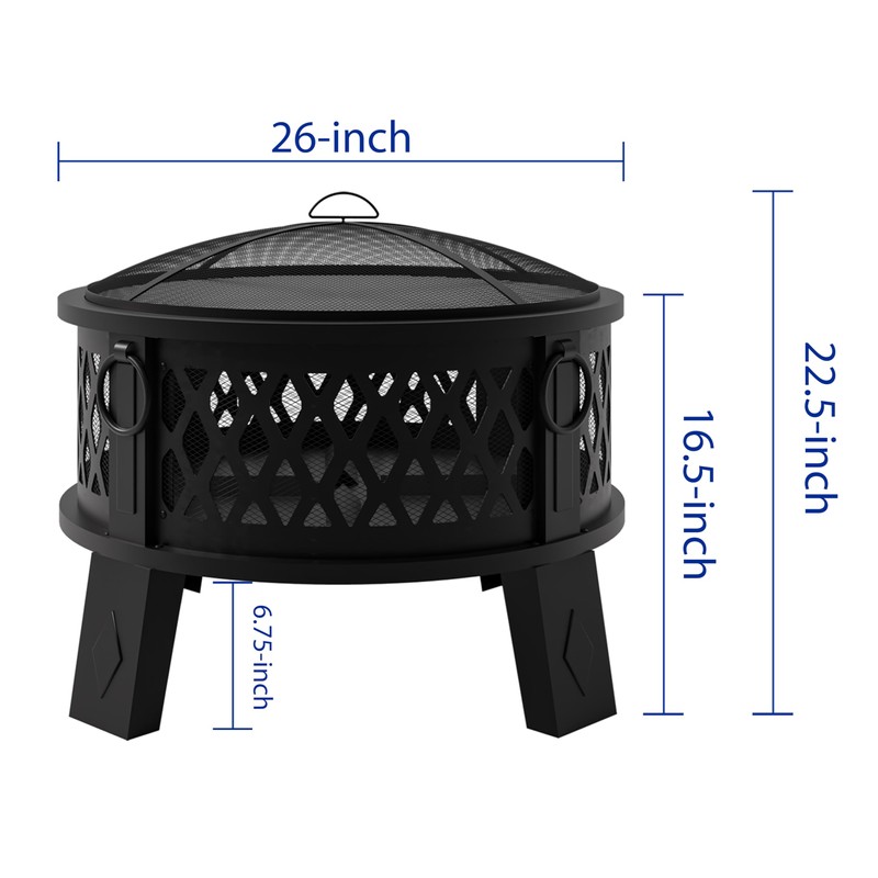 Fire Beauty 26" Steel Fire Pit with Grill & Diamond