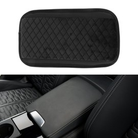TUCKBOLD Car Center Console Cover Car Armrest Cover with Storage Bag 12.20"x7.09"x0.79" Black Faux Leather