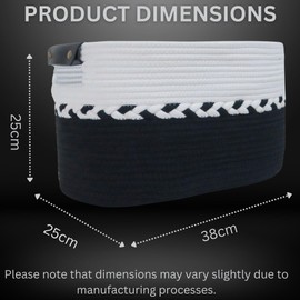 Aeknor Storage Baskets for Shelves, Woven Baskets for Towels, Toys and Blankets. Decorative Cotton Rope Organiser for Cupboard Storage, Books and Laundry with matching handles, 1-Pack (Black).