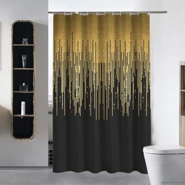 Beabes Gold Vertical Stripes Black Shower Curtain Luxury Variable Width Lines Geometric Urban Shower Curtain for Bathroom Kitchen with Hooks Easy Care Polyester 72x72 Inch