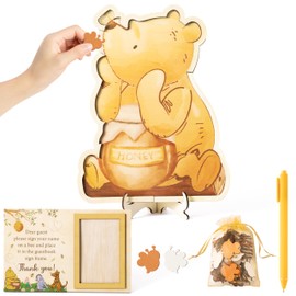 Z1juce Winnie Guest Book Alternative - Ideas Baby Gender Reveal Party with 60 Bee Wood Slices to DIY Meaningful Guestbook Keepsake Guest Book with Baby Sonogram Photo Frame for Baby Shower Decoration