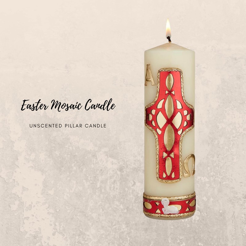 Needzo Religious Candle Mosaic Inspired Unscented Pillar Candles for Mass