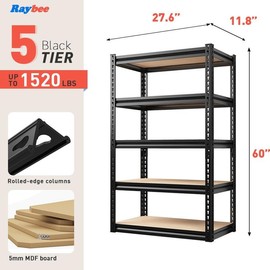 Raybee Garage Shelves Classic 5-Tier Metal Storage Shelving Unit Height Adjustable Versatile Utility Rack Shelf for Craft Warehouse Pantry Kitchen Organiser:_W70L