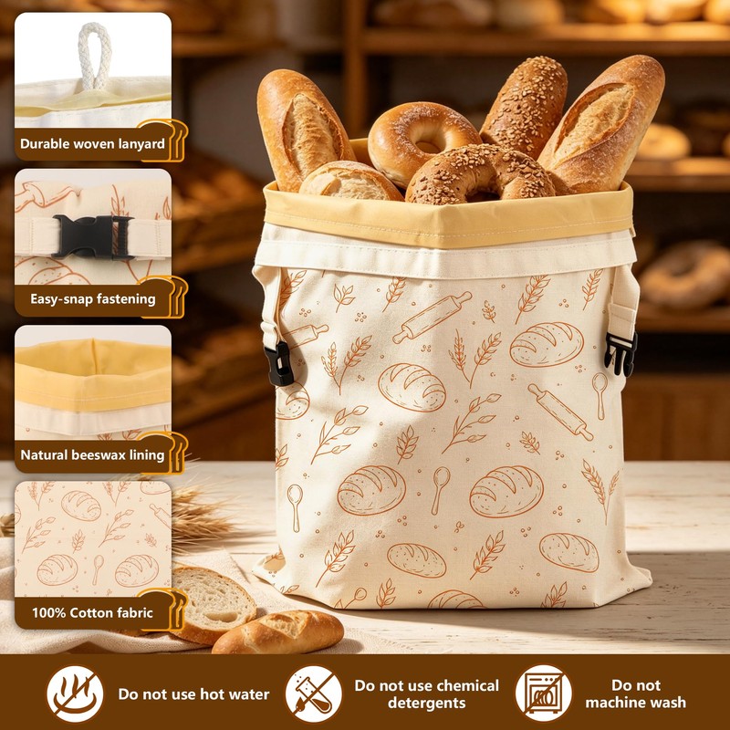 2‑Pack Beeswax Bread Bags, Detachable, for Keeping Bread Fresh