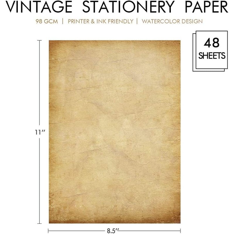 48 Pack Antique Vintage Stationary Paper, 8.5"x 11" Parchment Paper