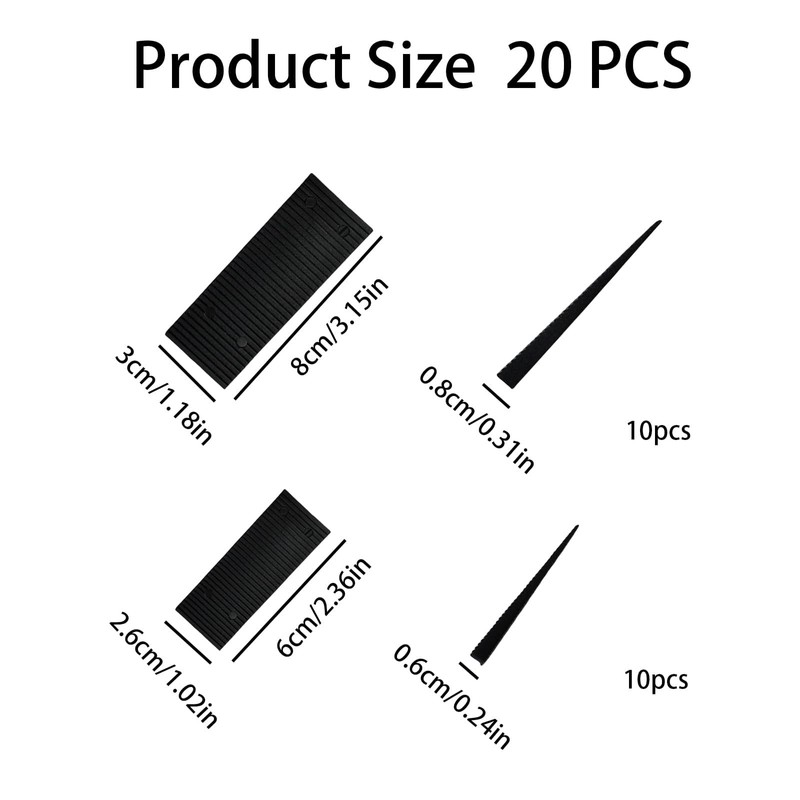 20-Pack Black Plastic Furniture Shims – Heavy-Duty Leveling Wedges in
