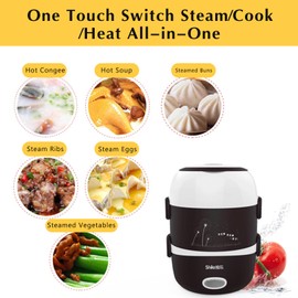 Lunch Box TBVECHI Portable 3 Layers 2L Electric Lunch Box Steamer Pot Rice Cooker Stainless Steel Portable Lunch Box
