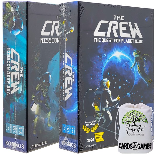 The Crew: Mission Deep Sea and The Quest for The Planet Nine Board Game Bundle with Random Color Drawstring Bag