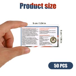 50pcs Service Dog Law Cards, ADA Service Animal Id Badge Gear Stuff Information Cards Tag Registration Certificate Print on Both Sides States Handler's Legal Rights to Uninformed Business Personnel
