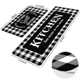 MAYHMYO Buffalo Plaid Kitchen Rugs Sets of 2 Black and White Kitchen Mat Anti Fatigue Sweet Home Waterproof Comfort Mat for Kitchen Sink Floor Laundry Office