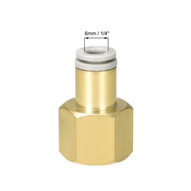 sourcing map Push to Connect Tube Fittings 6mm Tube OD x 3/8 PT Female Straight Pneumatic Connector Pipe Fitting Golden Tone 2Pcs
