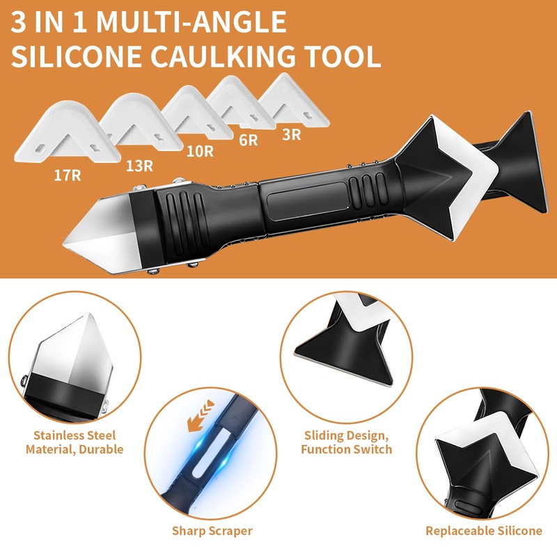 23-Piece Caulking Tool Kit – 3-in-1 Silicone Caulk Remover, Grout
