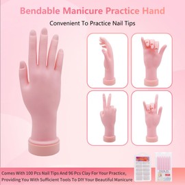 Acrylic Nail Kit for Beginners with Everything - Practice Hand for Acrylic Nails - 6PCS Nail Powder Liquid Set with UV Lamp - Professional Manicure Set in Pink Bag for Starter Home Salon (Pink-1)
