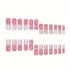 MouyouGlow False Nails Long Square Nude White French 3D Pink