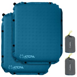 ATEPA X-Large Inflatable Stadium Seat Cushion, Self-Inflatable Memory Foam Stadium Seats Bleacher Seat Chair Cushion for Airplane Travel Sports Events, Button-Attachable, Blue 2Pack