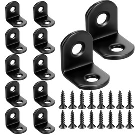 Aruicheng L Bracket Stainless Steel Corner Braces Right Angle Bracket 90 Degree Corner Bracket with 24 Screws Small L Brackets for Wood Shelves Furniture Black 12 Pcs