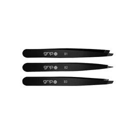 Grip Tweezer Matte Black 3pk – Slanted, Claw Slanted & Pointed Tweezers for Precision Grooming – Stainless Steel Eyebrow, Ingrown Hair & Splinter Removal Tools