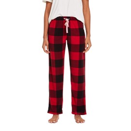 CYZ Women's Fleece Sleep Pajama Pant, Black Red Gingham, Womens Size: Large