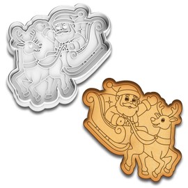 Santa in Sleigh with Reindeer Cookie Cutter & Stamp - 4.25x4.09 Inches, Perfect for Christmas Baking