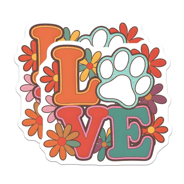 (2 Pack) Love Paw Print Stickers - Dog Lover Stickers