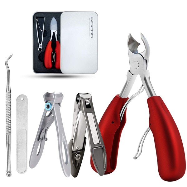 Thick Toenail Clippers, Podiatrist Toe Nail Clippers for Ingrown & Thick & Men & Seniors Toenail and Nail Surgical Grade Stainless Steel Toenail Trimmer Nipper (Red)