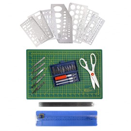 ToolTreaux Stationery Scrapbooking Supplies Crafts Kit with Paper Cutter Tweezers Scissors Stencils Self Healing Cutting Mat, 26pc