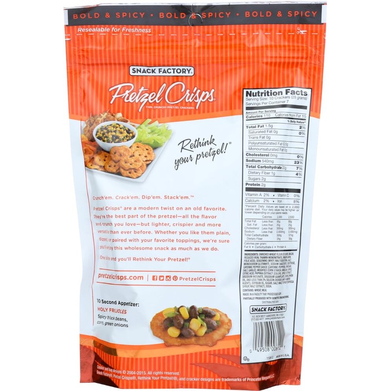 Pretzel Crisps Snack Factory Buffalo Wing Pretzel Crisps - 7.2