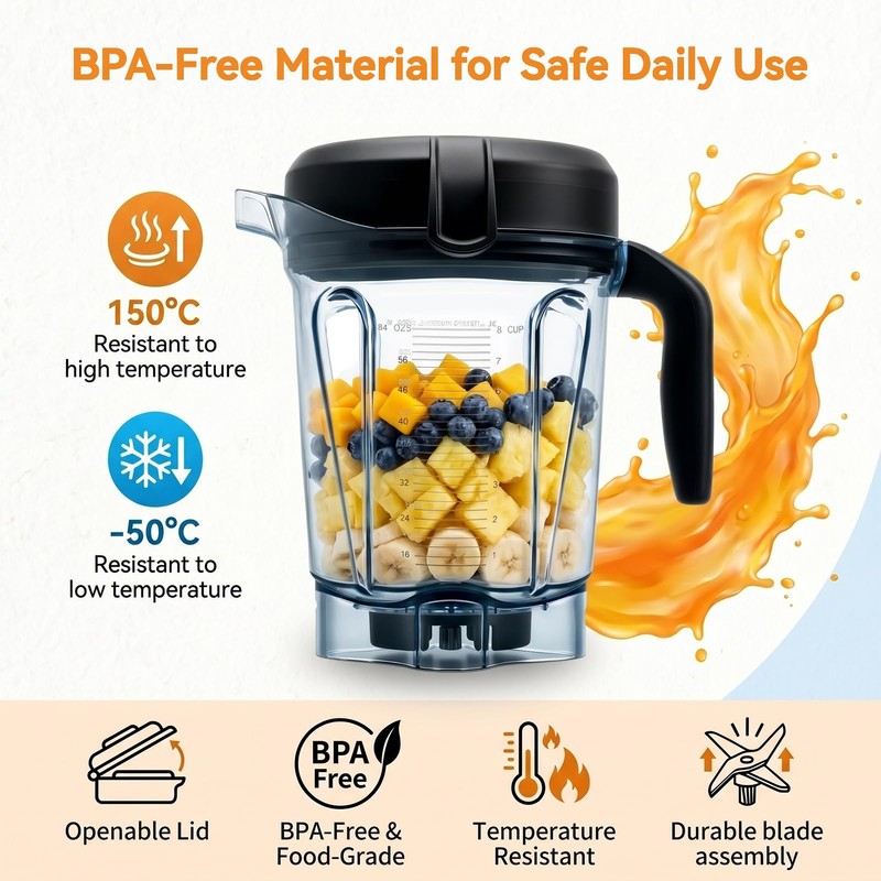 64oz Low-Profile Blender Pitcher Container Compatible with Vitamix 5200 5300