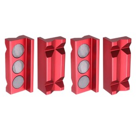 HARFINGTON 2set Magnetic Vise Jaws 4 Inch Magnet V-Grooves Soft Aluminum Bench Jaw Pads Covers Multi-Purpose Protector for Woodworking Jewelry Making Plumbing, Red