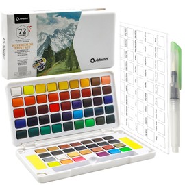 Artecho Watercolour Paint Set 72 Colours in Portable Box, with Water Tank Brush, Watercolour for Travel, Watercolours for Artists and Hobby Painters