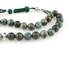 beirunde Tasbih Tesbih Islamic 33 Prayer Beads, Muslim Islam Subha Sebha Worry Beads, Allah Mohammed Ramadan Rosary,Misbaha Masbaha Tasbeeh Sibha Beads, Africa Green Turquoise Nature Stone Beads,