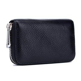 AprinCtempsD RFID Blocking Credit Card Holder Genuine Leather Small Wallet Mini Coin Pocket Purse with Zip for Women Men Unisex (Black)