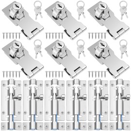 Yaocom 12 Pcs Keyed Hasp Locks 3 Inch Barrel Bolt Latch, Twist Knob Keyed Locking Hasp Thickened Stainless Steel Slide Bolt Latch with 36 Screws, Cabinet Locks for Drawer Cabinets Small Doors