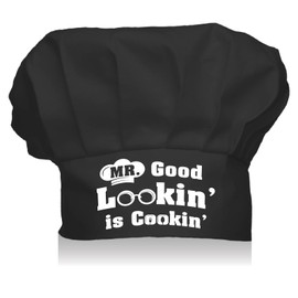 CREATCABIN Funny Chef Hat Black Cooking Hat Hidden Back Adjustable Elastic Baker Catering Kitchen Wear Onion Shape Cap for Women Men Mother's Day Father's Day Birthday Gift-Mr. Good Lookin' is Cookin'
