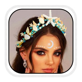 Unicra Starfish Wedding Crown and Tiaras Shell Bridal Headpiece Pearl Mermaid Headband Silver Hair Accessories for Women and Brides, One size, Alloys, No Gemstone