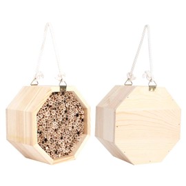 Carpenter Bee Houses, Handmade Wooden Bee Hives Solitary Bees Wild Pollinator Inserts Bee Nesting Tubes for Outdoor Garden (6 X 6 X 4in)