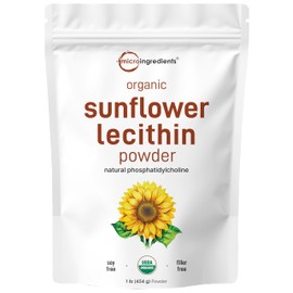 Micro Ingredients Micro Ingredients Organic Sunflower Lecithin Powder, 1 Pound, Sustainable Farmed, Cold Pressed, Rich in Phosphatidyl Choline and Protein, Making Liposomal Vitamin C, Lactation Supplement, Non-GMO