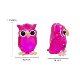 ChangThai Design Tiny 1" High Big Eye Pink Owl Glass Figurine - Miniature Hand Blown Painted Glass Owls Owlet Nocturnal Birds Colorful Crystal Animals Decorative Collectible Figurines Décor Gifts