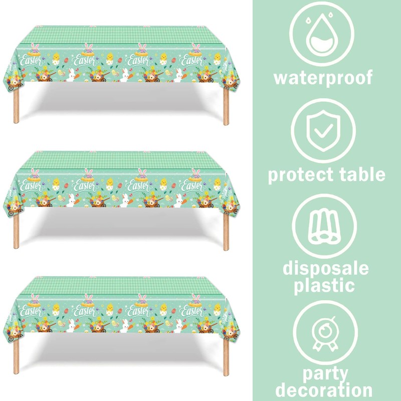 Fogcosy Easter Table Cloth,Easter Decorations Wipe Clean Tablecloth,Egg Chick PVC
