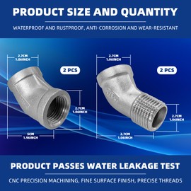 4PCS 45 Degree Elbow Pipe Fittings, 1/2 Inch NPT Female Pipe Fitting and Female to Male Thread Hose Connector Adapter, 304 Stainless Steel Casting Connector