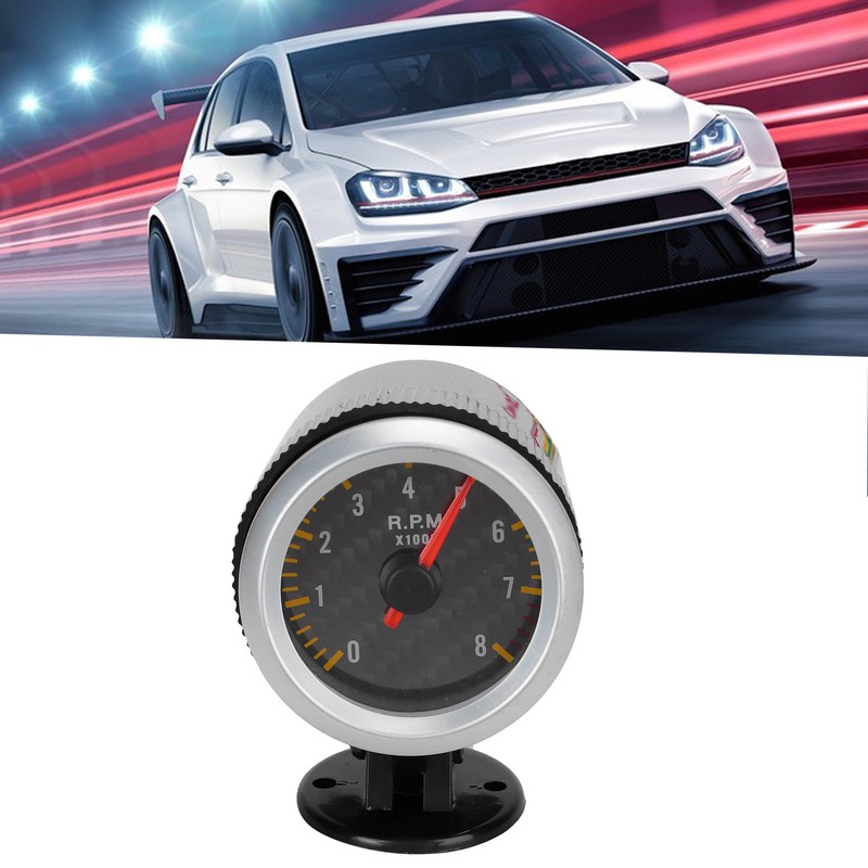Tachometer 52mm/2.05in 0‑8000 RPM Carbon Fiber Panel Pointer 12V Universal