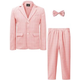 A&J DESIGN Boys Suit Wedding Easter Outfit with Formal Jacket, Pants and Bow Tie Pink 8-9Y