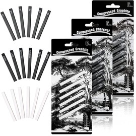 18 Pieces Graphite Material Sticks, Compressed Charcoal Rods, Square Drawing Pencils Set, White, Compressed Graphite for DIY Drawing Crafts, Sketching, Shading, Artist