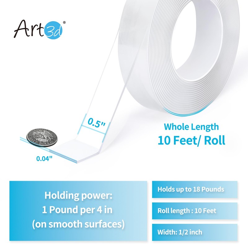 Art3d Double-Sided Mounting Tape (10FT), Multipurpose Removable Adhesive Foam Tape,