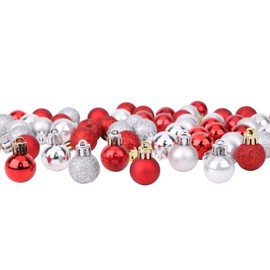 Toyland® Set Of 64 Mini Christmas Ornaments 32 Red 32 Silver 2.5cm (25mm)