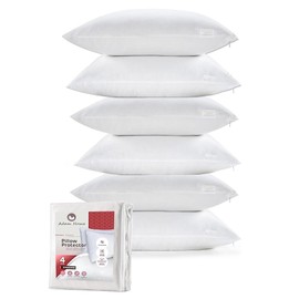 Adam Home 100% Brushed Microfiber Pillow Protectors 6 Pack with Zipped Cover Case White Standard Size Anti Allergy Anti Bacterial Soft Pillow Cases
