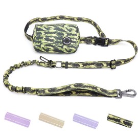 COSOWO Hands Free Dual Handle Retractable Bungee Leash with Reflective Trim, Adjustable Waist Belt for Dog Walking, Running, Hiking - Durable Nylon Leash for Medium Large Dogs, Military Green