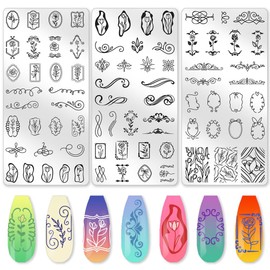 beinkmake 3Pcs Tulip Nail Stamping Plate Set Floral Irregular Geometric Frames Steel Nail Stamp Templates Clear Silicone Nails Stamping with Stamper Scraper for Manicure Printing